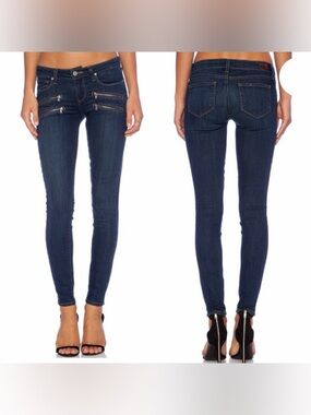 PAIGE Dark Blue Edgemont Jeans Skinny Zippers Low Rise Revolve